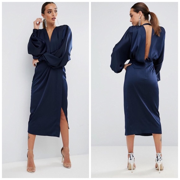 ASOS Shoulder Pad Long Sleeve Midi Selenia Dress - Picture 4 of 8